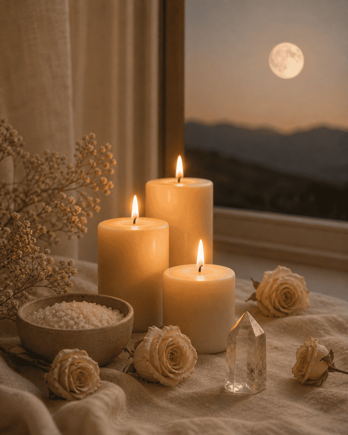 http://Velas%20encendidas%20junto%20a%20sal,%20rosas%20secas%20y%20cuarzo%20sobre%20tela%20de%20lino%20con%20luz%20cálida%20y%20luna%20de%20fondo%20en%20estética%20wellness%20minimalista