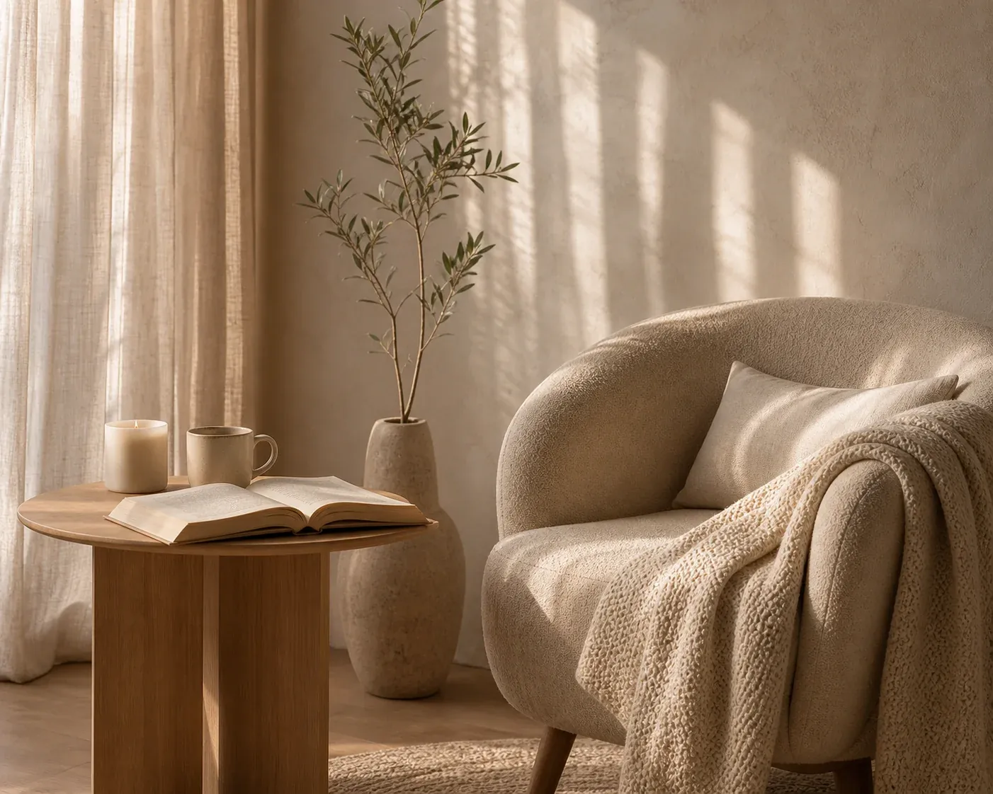 http://Rincón%20de%20lectura%20con%20sillón%20beige,%20mesa%20de%20madera%20con%20libro,%20taza%20y%20vela,%20junto%20a%20planta%20y%20luz%20cálida%20en%20ambiente%20wellness%20minimalista